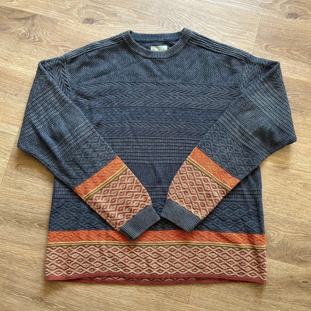 The Territory Ahead Mens Wool Cotton Knit Sweater Geometric Blue Orange Large